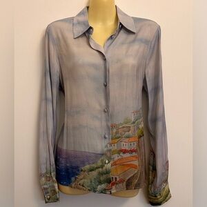 Rachel Zoe Amalfi Print Silky Button Down size S